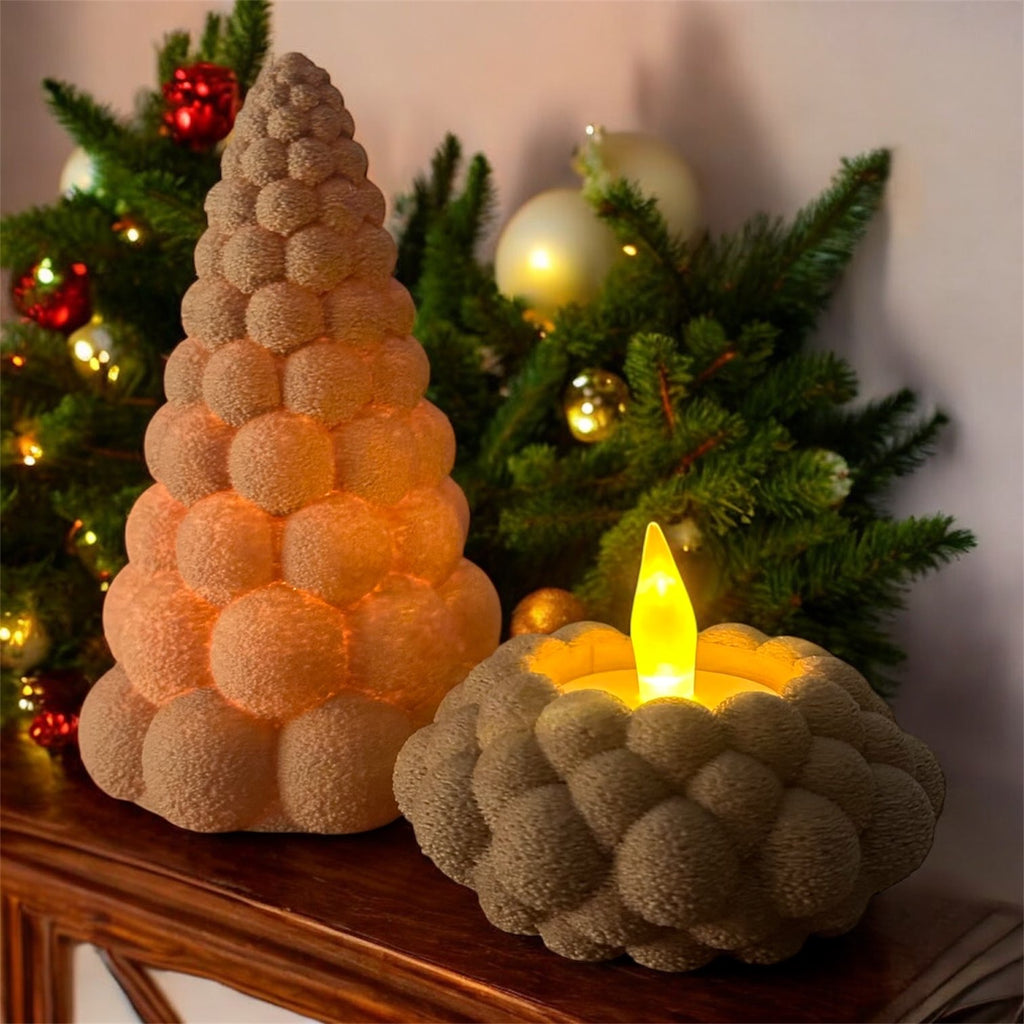 Duży Skandynawski Zestaw Świąteczny: Skrzat + Choinka + 2 Świeczki LED • Dekoracja Bożonarodzeniowa