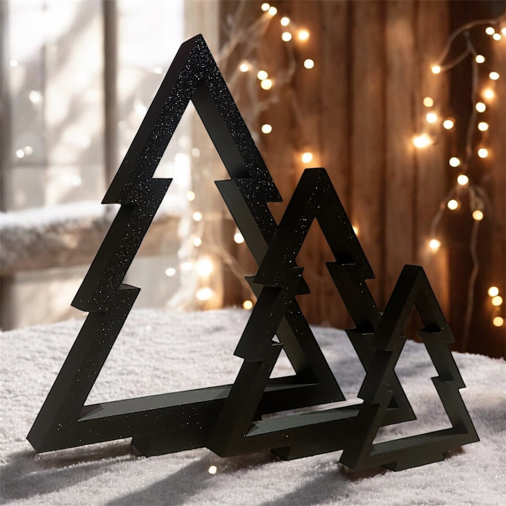 Nowoczesne Dekoracje Świąteczne „Black Forest” – Zestaw Geometrycznych Choinek