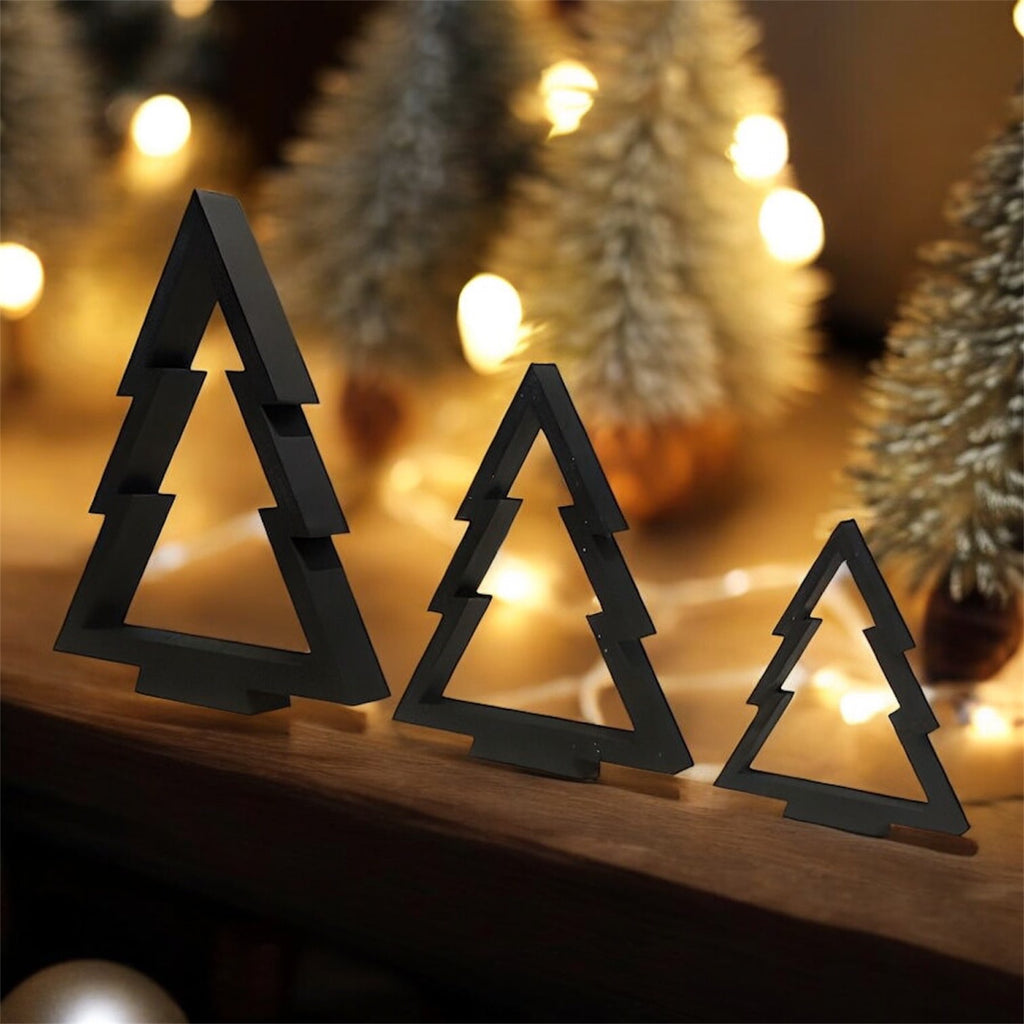 Nowoczesne Dekoracje Świąteczne „Black Forest” – Zestaw Geometrycznych Choinek